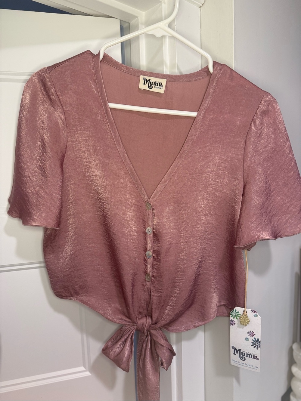Show Me Your MuMu Dusty Rose Satin Tie-Front Top